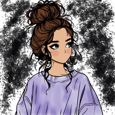 realistic girl with messy bun and oversized clothing