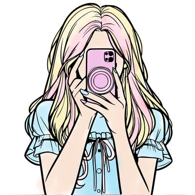 a realistic girl holding her phone taking pictures