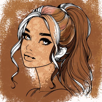 realistic girl with a ponytail on her hair and lips