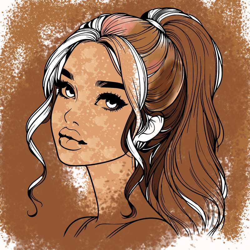 realistic girl with a ponytail on her hair and lips