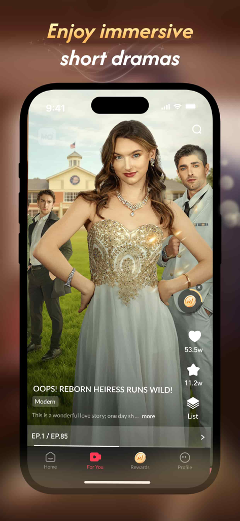 MomeShort - dramas & storyline - Pantalla de smartphone que muestra una serie de drama corto en la aplicación MomeShort.