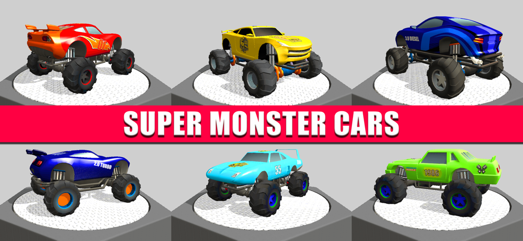 Super Monster Truck Racing - A collection of six colorful monster trucks designed like supercars