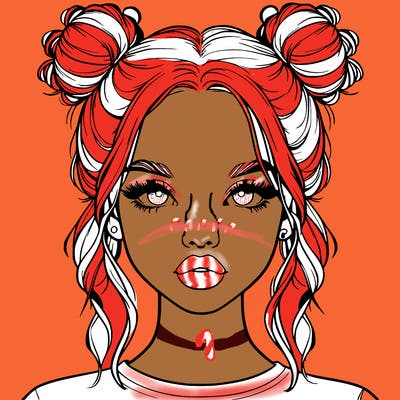 realistic girl with two buns in hair and lips