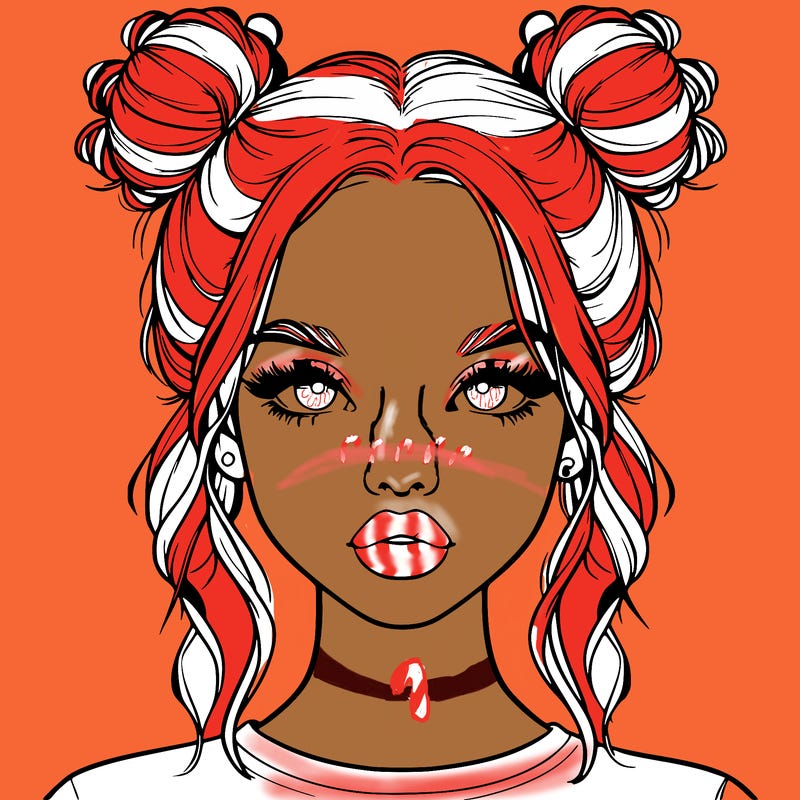 realistic girl with two buns in hair and lips