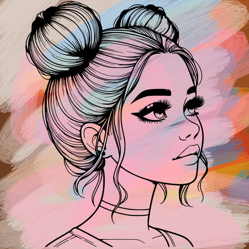realistic girl with buns on the top of her head