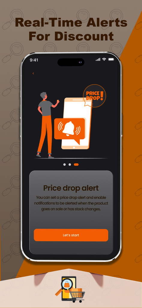 Product Finder - Price Compare - スマートショッピングのためのリアルタイムの価格変動アラートと割引通知を表示するアプリ画面
