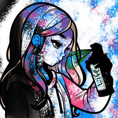 a realistic girl spray painting