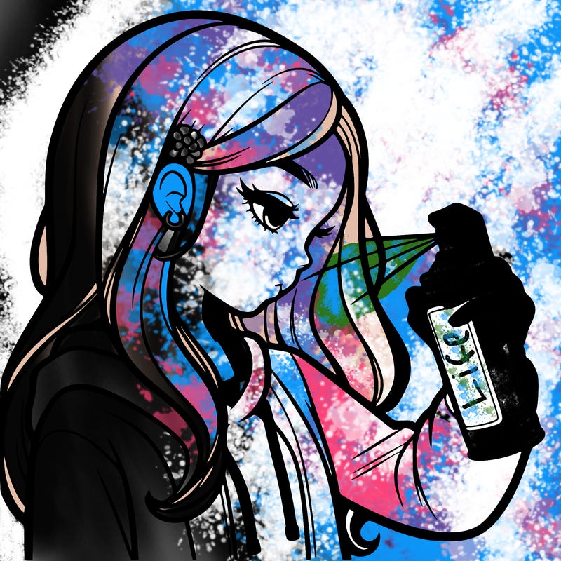 a realistic girl spray painting