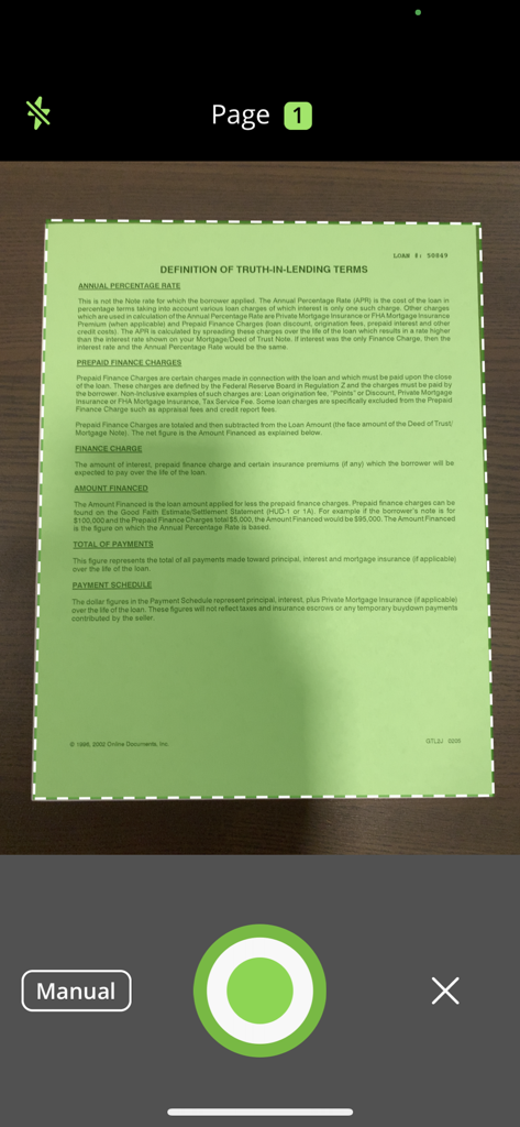 SmartScan Pro: PDF scanner - SmartScan Pro-App-Oberfläche zum Scannen eines Dokuments mit automatischer Kantenerkennung