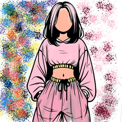 realistic girl faceless with baggy pants and a crop top