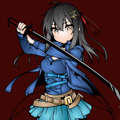 anime girl with sword in cool pose