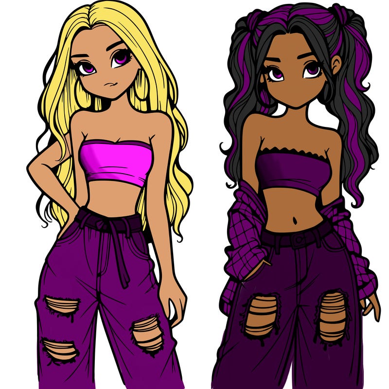 2 girls in crop tops and baggy jeans ripped