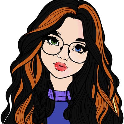 girl with long hair and freckles and glasses realistic