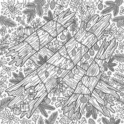 Discover the beauty of nature transformed for the holidays with this unique Fallen Logs Christmas coloring page. Intricate details of twinkling lights, festive ornaments, and winter greenery await your creative touch.
