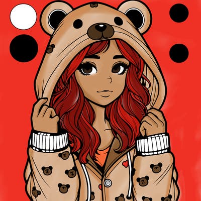 realistic girl in a animal pjs hoodie