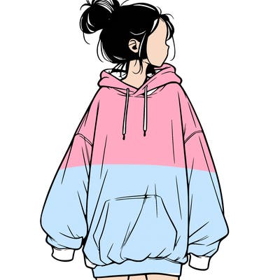 realistic girl with a oversized sweatshirt on and a bun