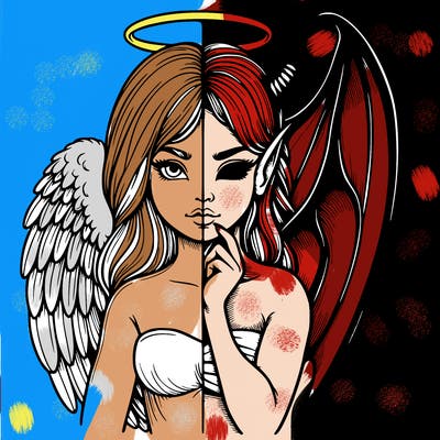 realistic angel half demon