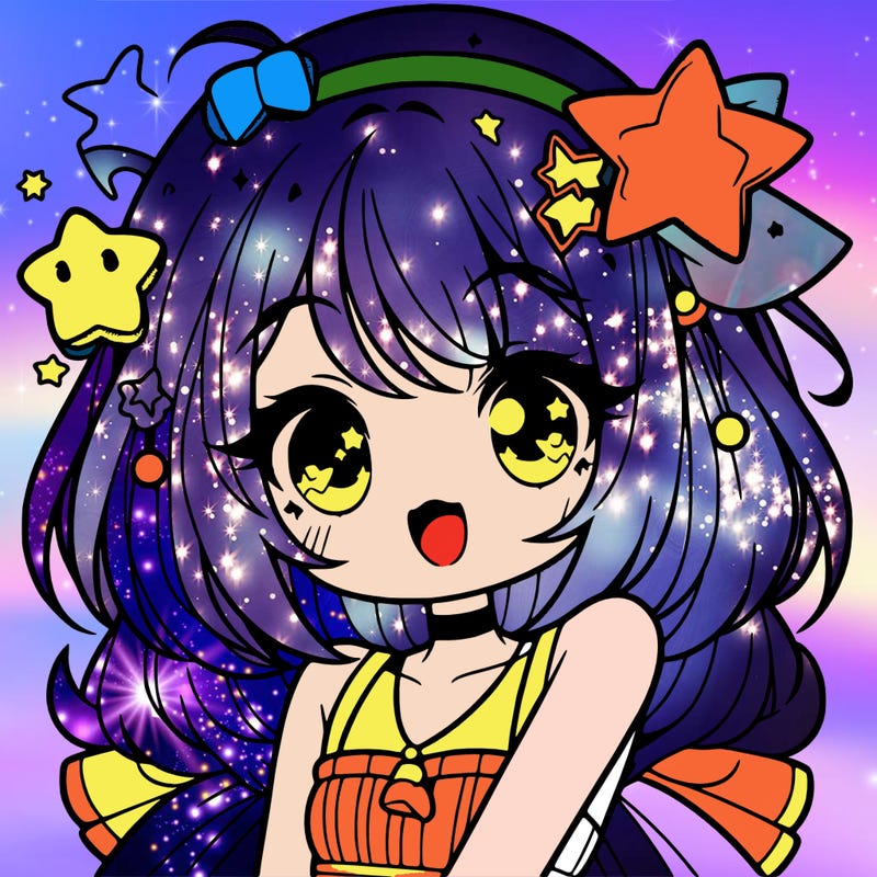 cute anime girl with star accessories