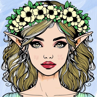 realistic female elf with flower crown
