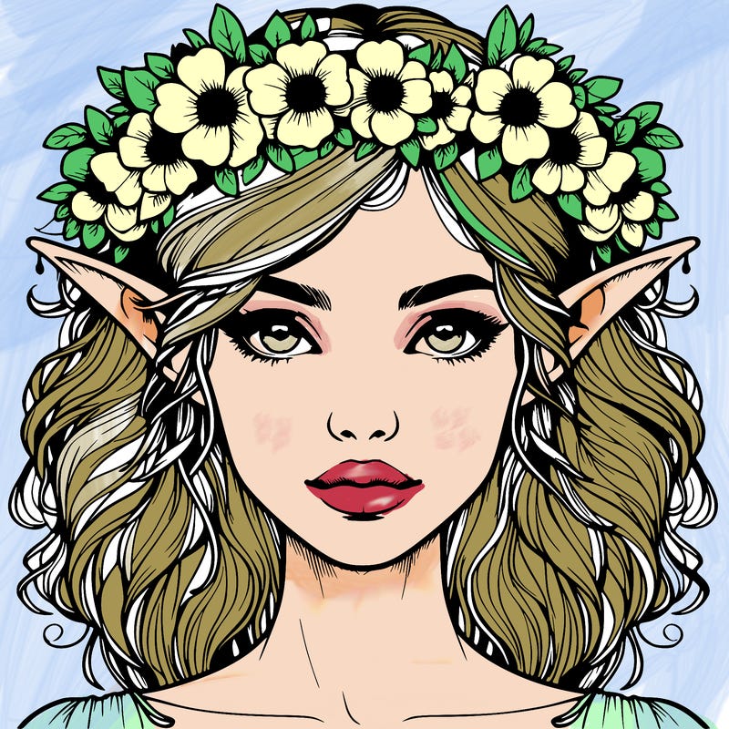 realistic female elf with flower crown