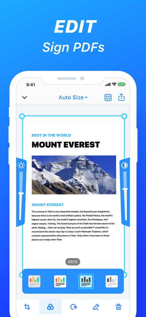Interface of Nova Scanner showing PDF document editing and signing features