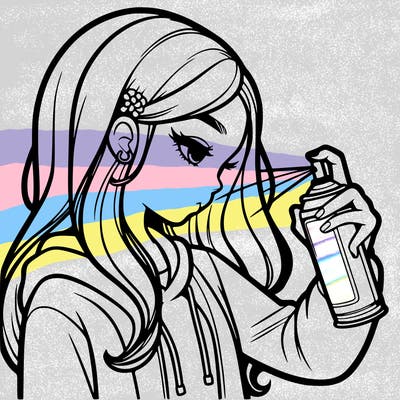 a realistic girl spray painting