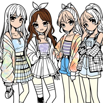 teen manga girls group of 4
