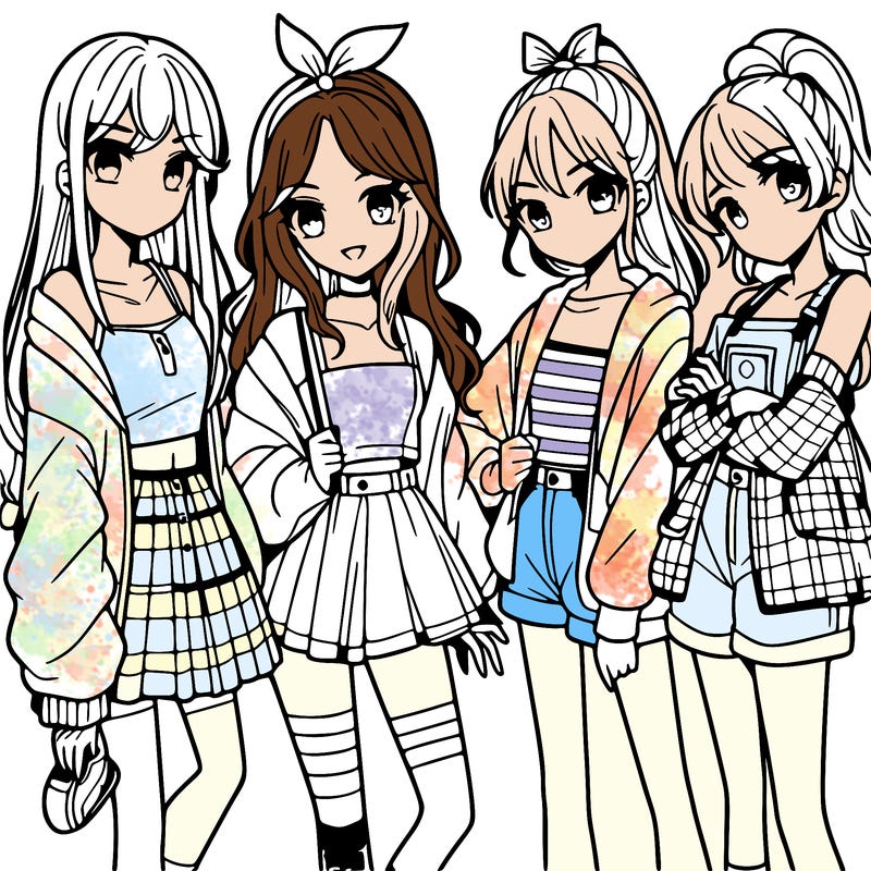 teen manga girls group of 4