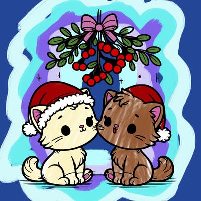 christmas kittens under mistletoe