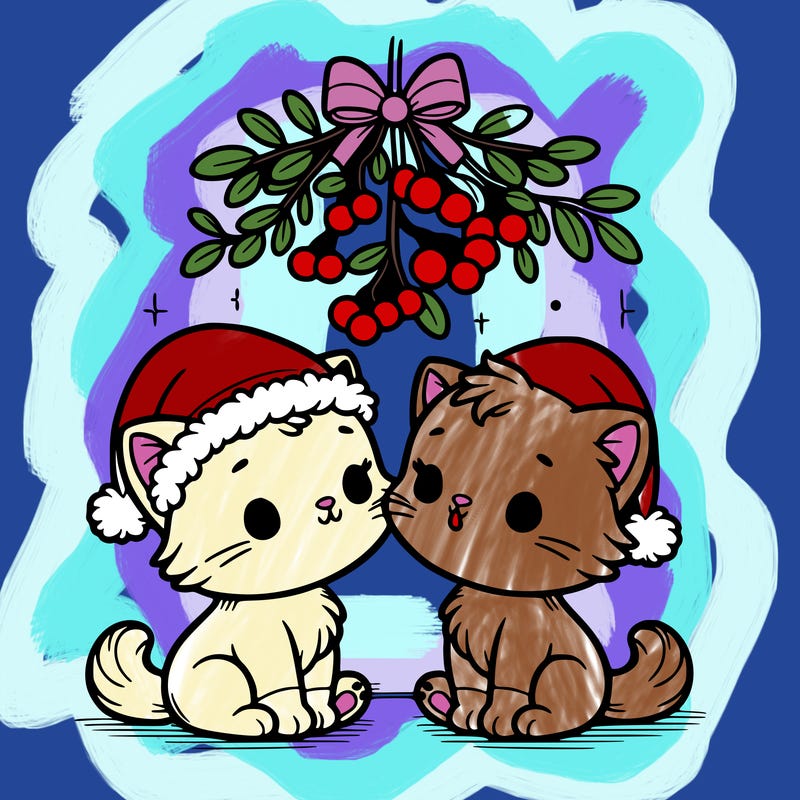 christmas kittens under mistletoe