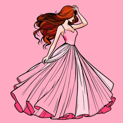 realistic woman with dress flowing in the wind