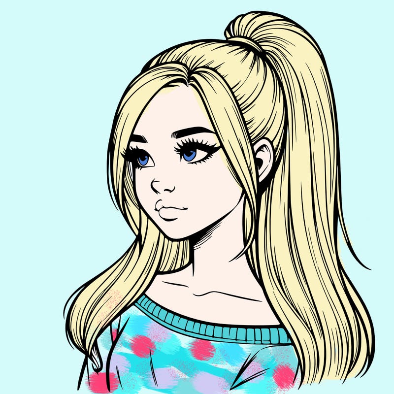realistic girl with a high ponytail