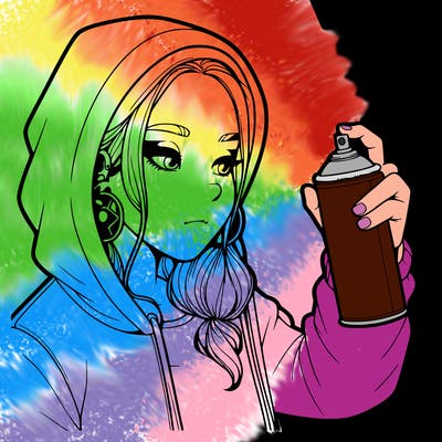 a realistic girl, spray painting