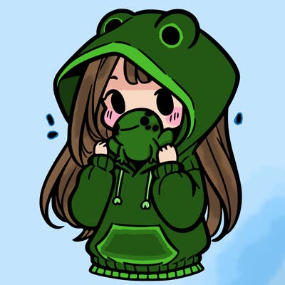 a girl holding a froggy hoodie