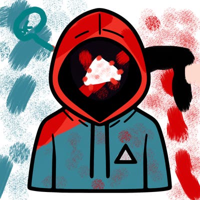 a person with non face waering a hoodie with a small triangle symbol