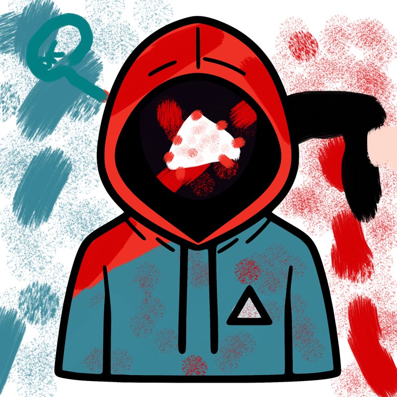 a person with non face waering a hoodie with a small triangle symbol