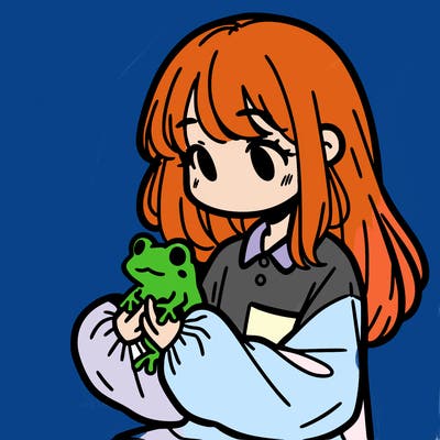 girl with long hair and a oversized shirt. and she is holding a frog