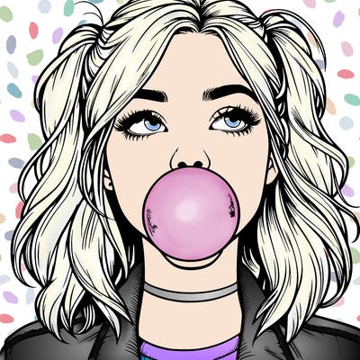 realististic girl blowing bubble -gum