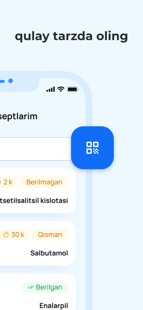 DMED mobile app interface showing a list of electronic prescriptions with status indicators