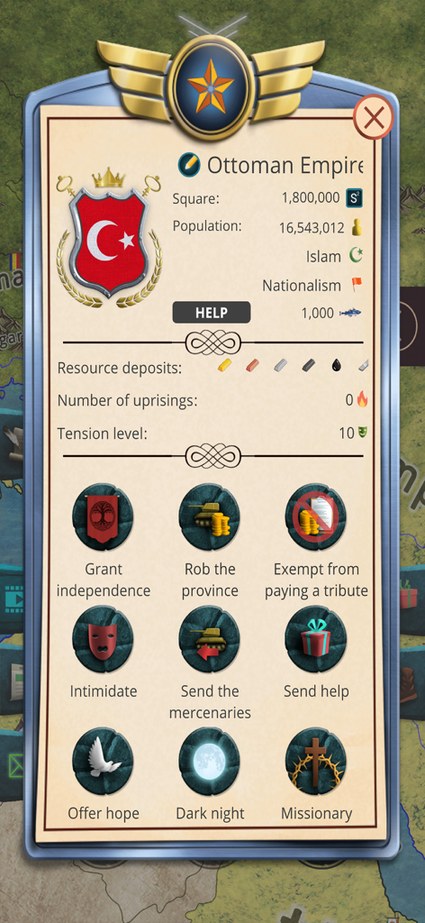20th c 1 – President Simulator - A management screen for the Ottoman Empire in a historical strategy simulation game.