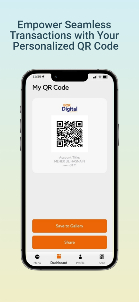 BOK Digital - Pantalla de código QR personalizado de la aplicación BOK Digital para transacciones fluidas