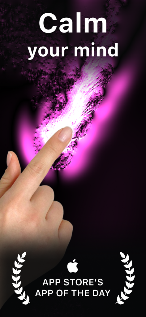 Captura de pantalla de la aplicación de meditación Triple A HD con simulación de fluido rosa brillante y premio de la App Store