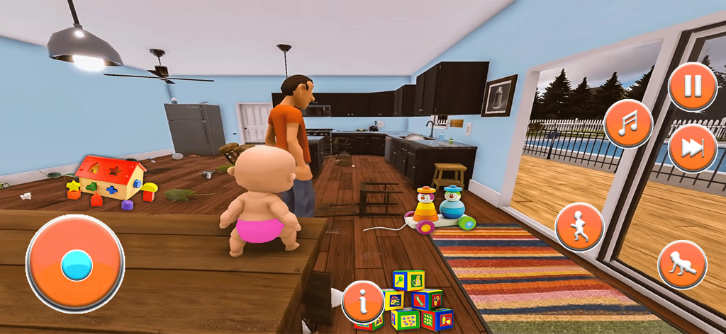 Where is Your Daddy: Boss Baby - Un personaje de bebé travieso de pie sobre una mesa mirando a su padre en una cocina desordenada.