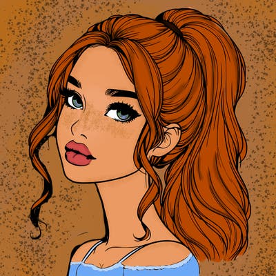 realistic girl with a ponytail on her hair and lips