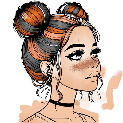 realistic girl with buns on the top of her head