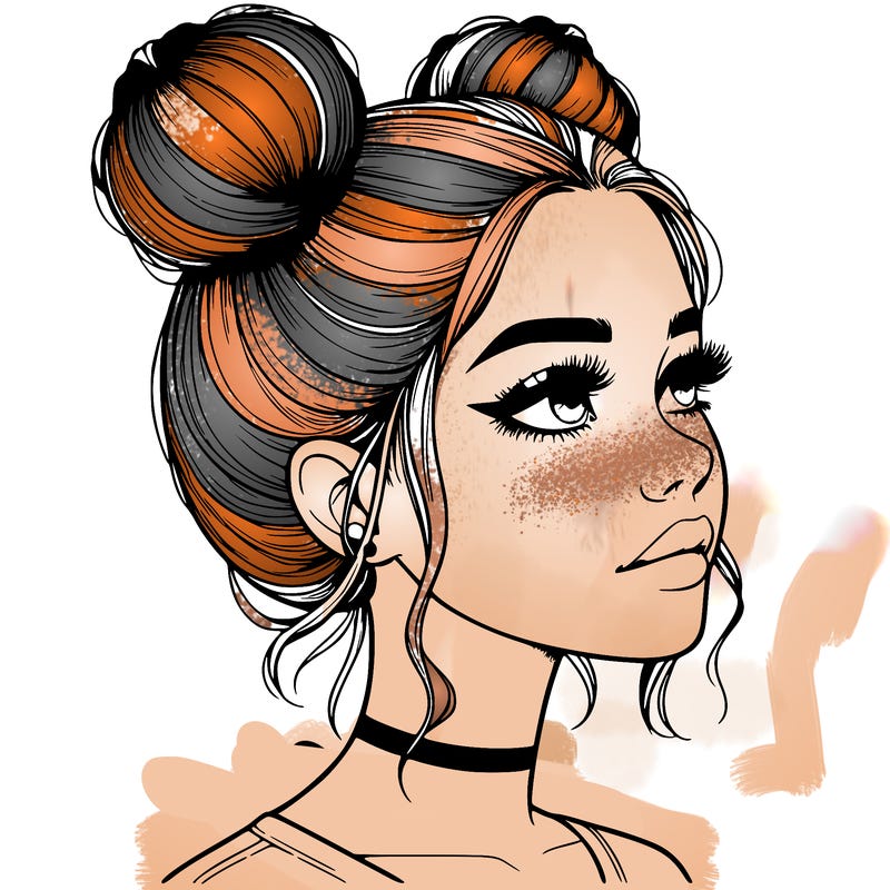 realistic girl with buns on the top of her head
