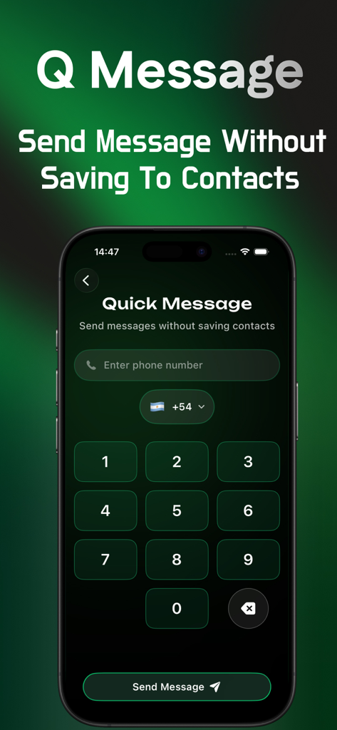 Waper: Recover Deleted Message - Interface of Waper app showing the Quick Message feature to send messages without saving phone numbers to contacts.
