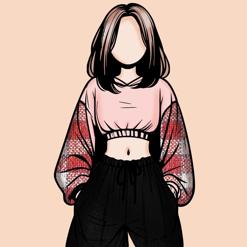 realistic girl faceless with baggy pants and a crop top