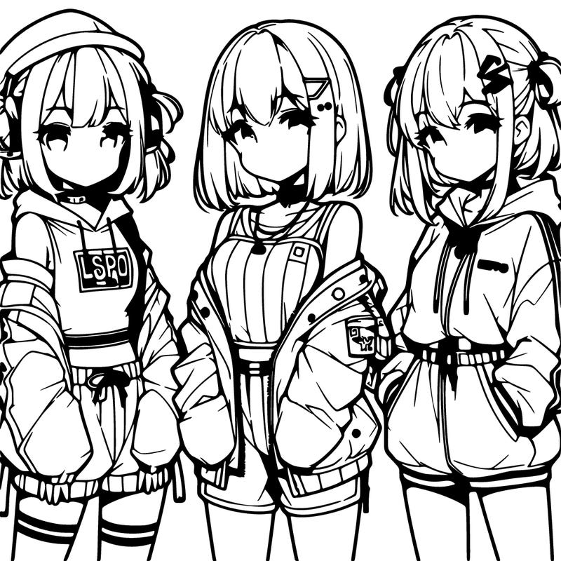 anime girls in streetwear outfits