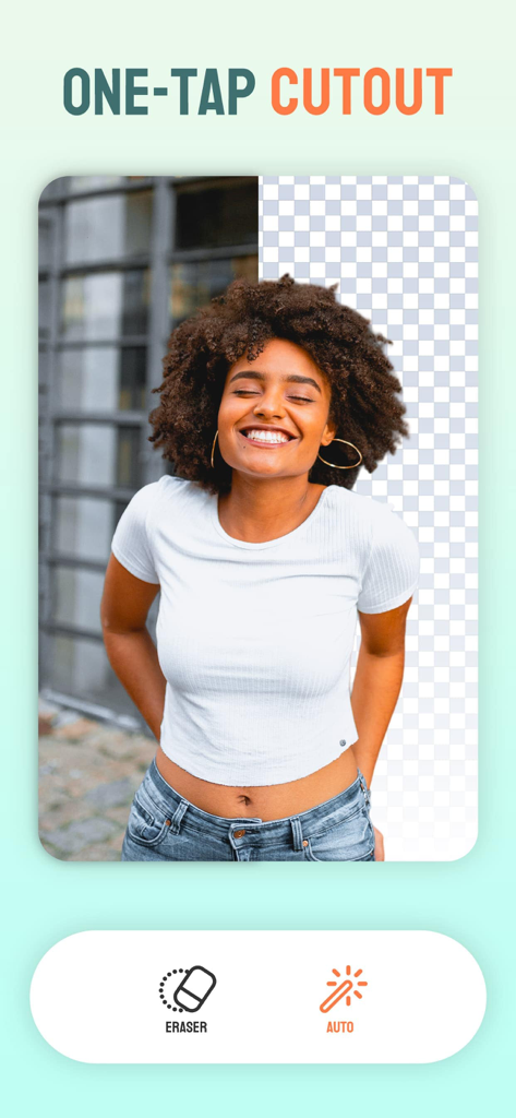 Mockup Generator - Mockitup - 商品写真用のワンタップ背景削除ツールを示すMockup Generatorアプリのインターフェース